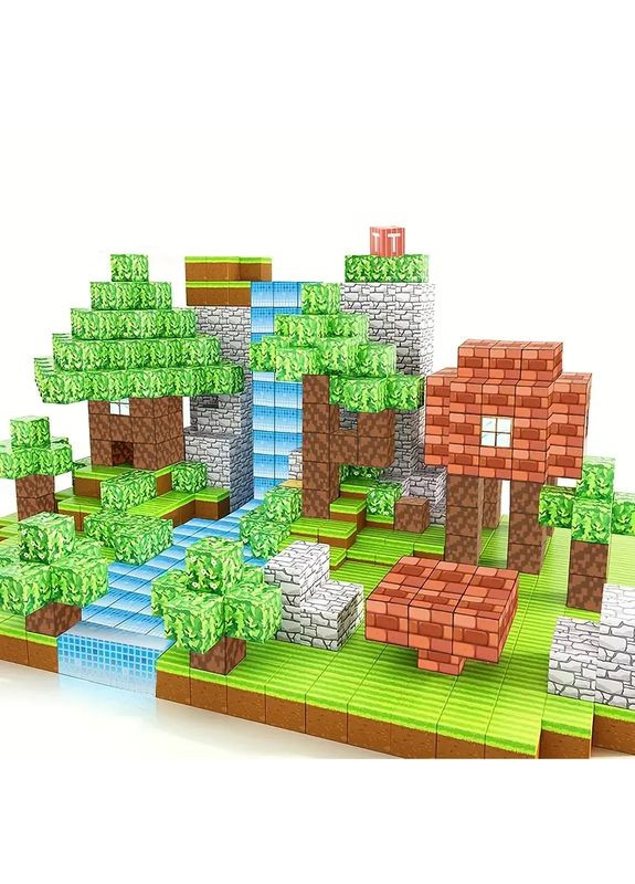Магнітний конструктор Minecraft 100 шт кубики на магнітах дитячий Майнкрафт ліс та водоспад No Brand (363042304)