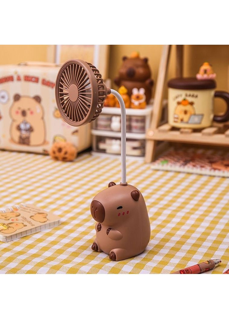 Детский портативный настольный аккумуляторный вентилятор "Капибара" с точилкой для карандашей Коричневый No Brand (361385299)