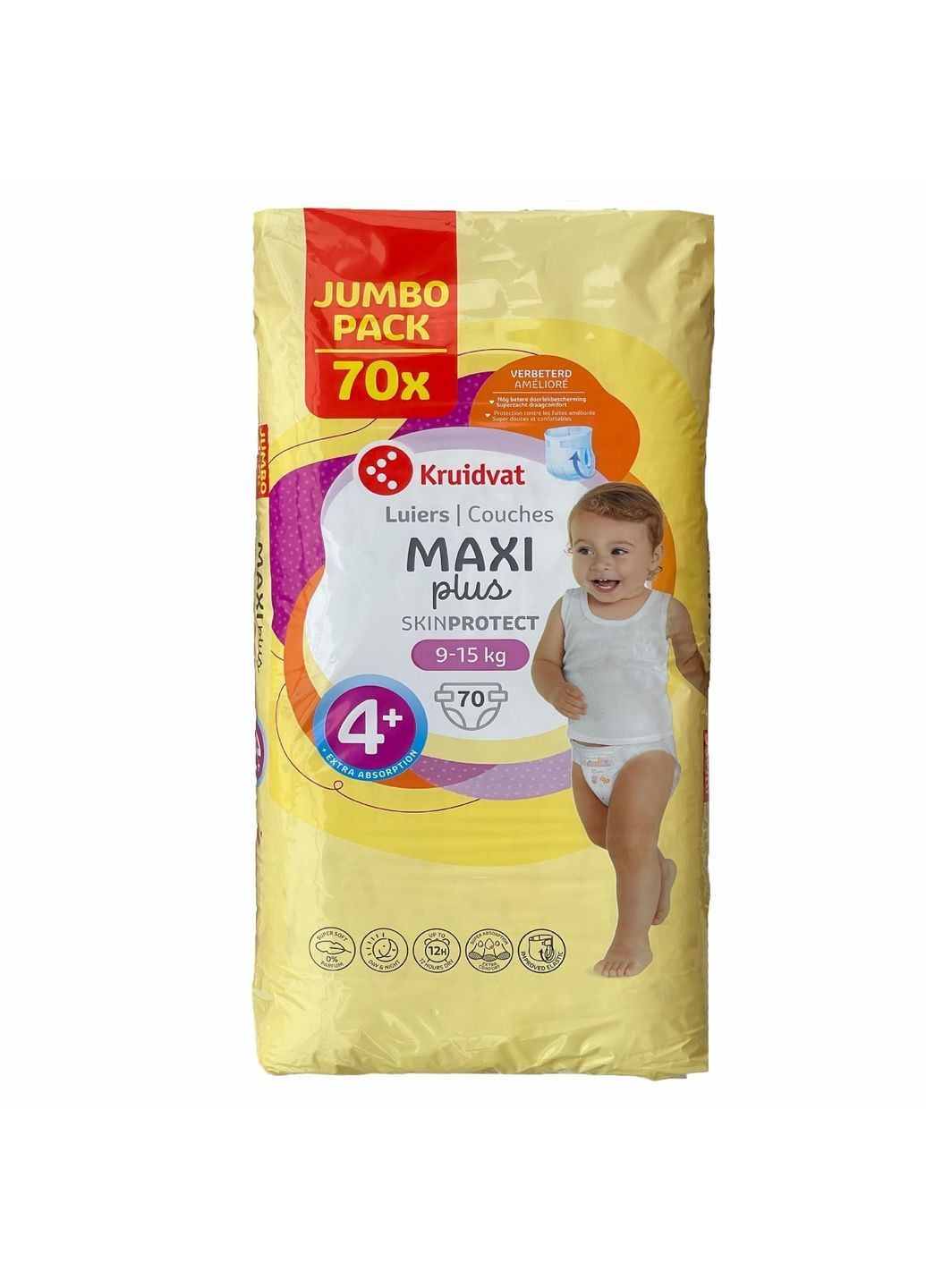 Детские подгузники Jumbo Pack 4+ 9-15 кг 70 шт Kruidvat (369144240)
