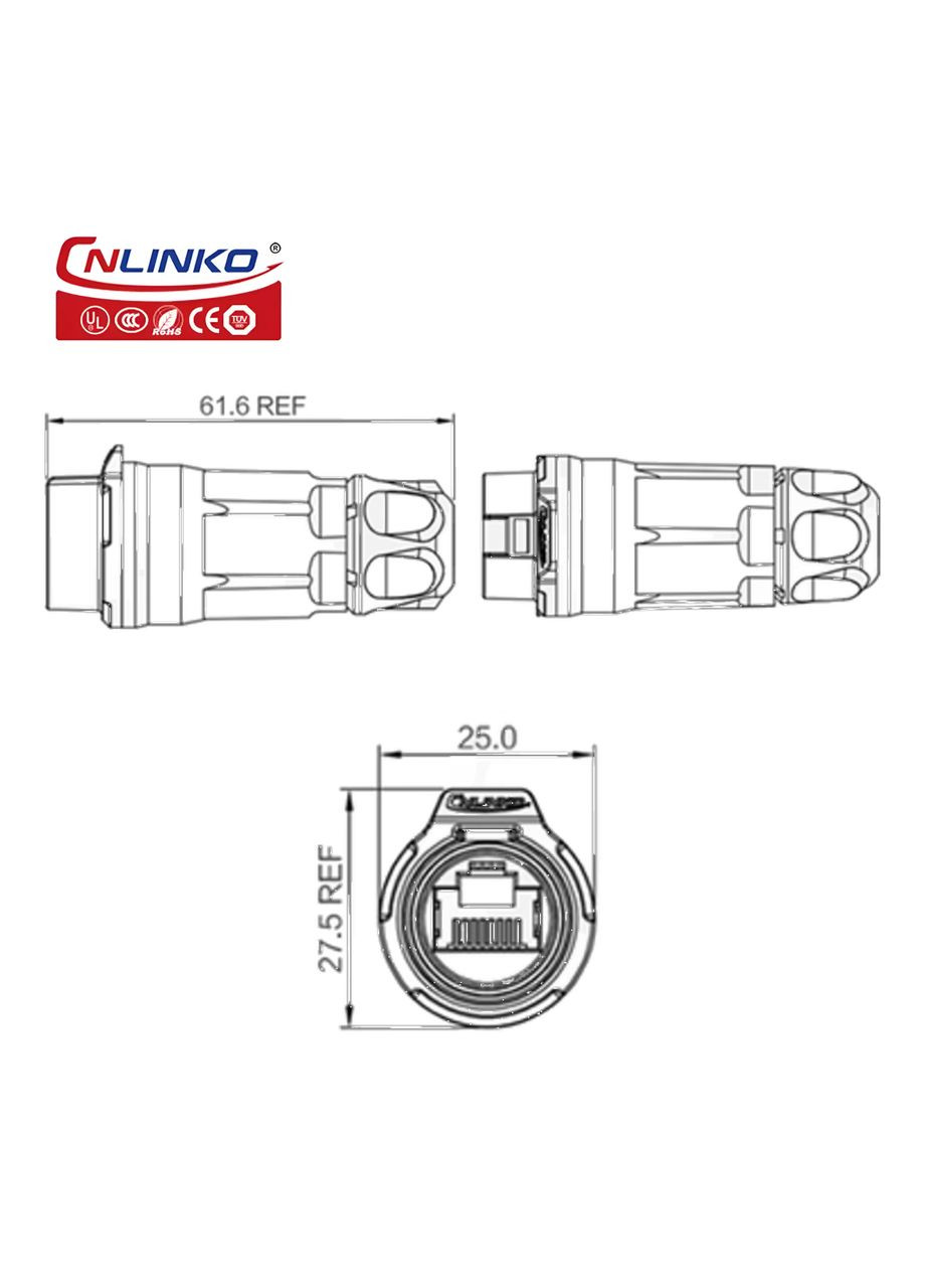 Герметичний роз'єм RJ-45 IP67, LP-16-J/RJ45/110/PP-02-001, розетка Cnlinko (299337694)