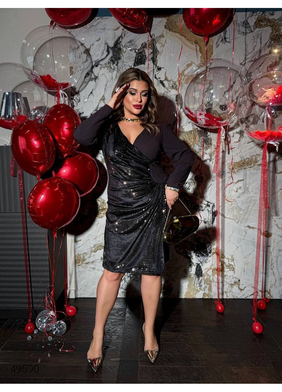 Коричневое вечернее вечернее платье с бархатной вставкой Byron однотонное