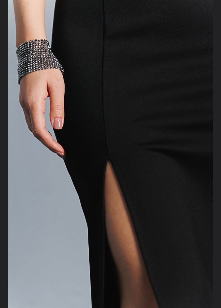 Черное длинное платье без рукавов черное с высоким разрезом на ноге Arjen