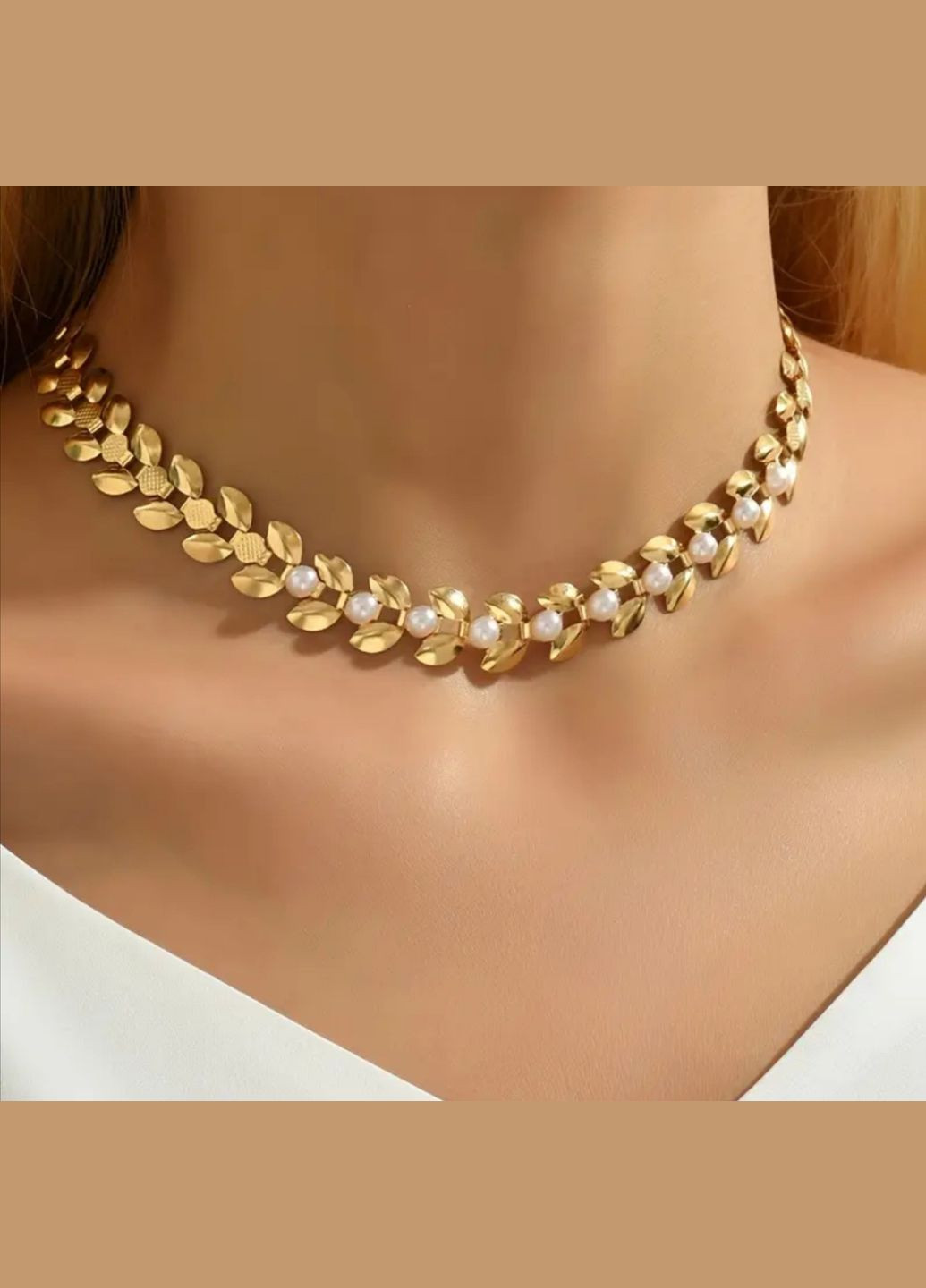 Жіноче кольє - чокер із перлами у вигляді колоска, колір золото. No Brand (314872925)