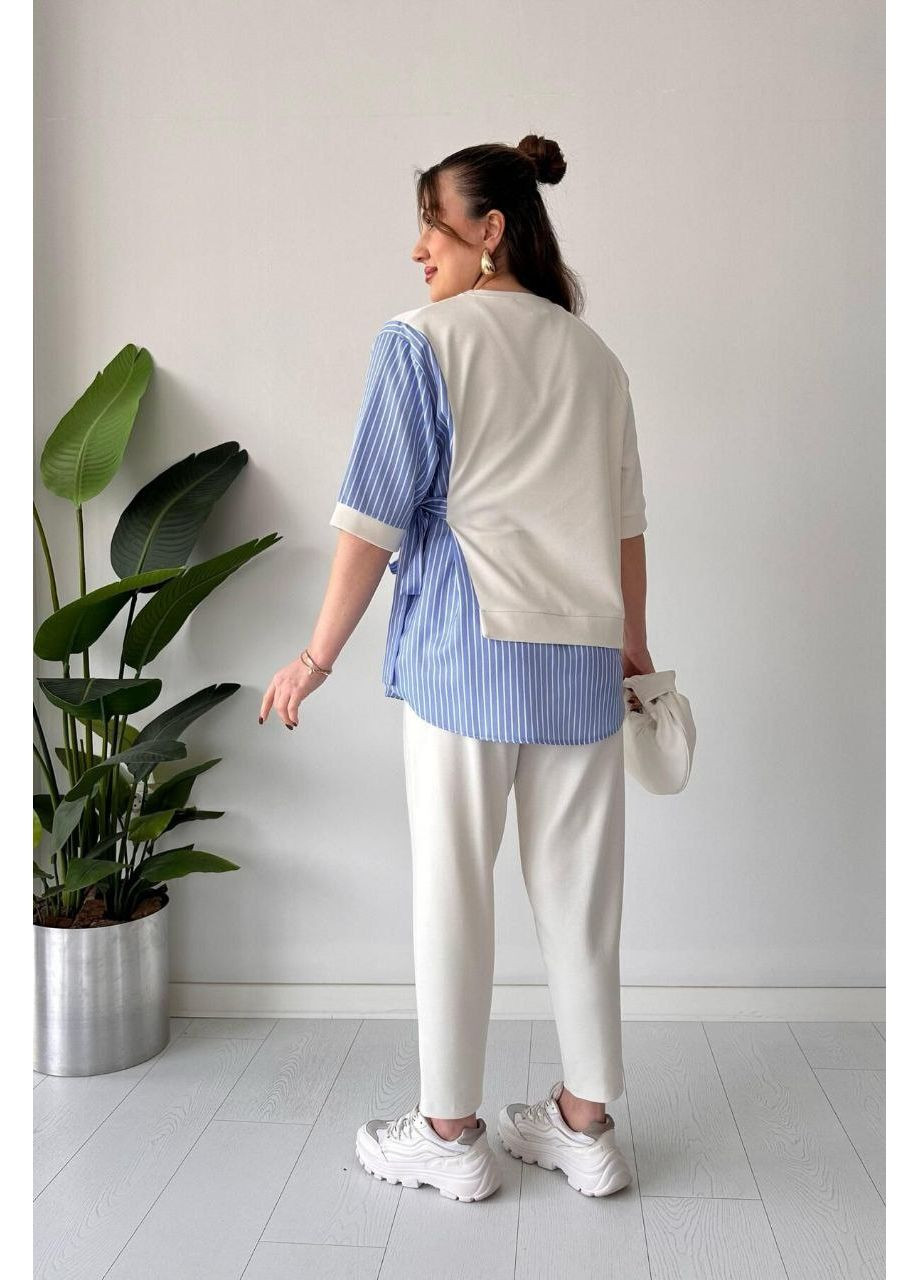 Костюм двійка італійський трикотаж+котон,штани та блузка Україна (360938407)