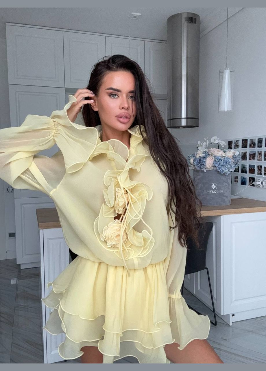 Желтое откровенный воздушное платье с воланами Simply sexy