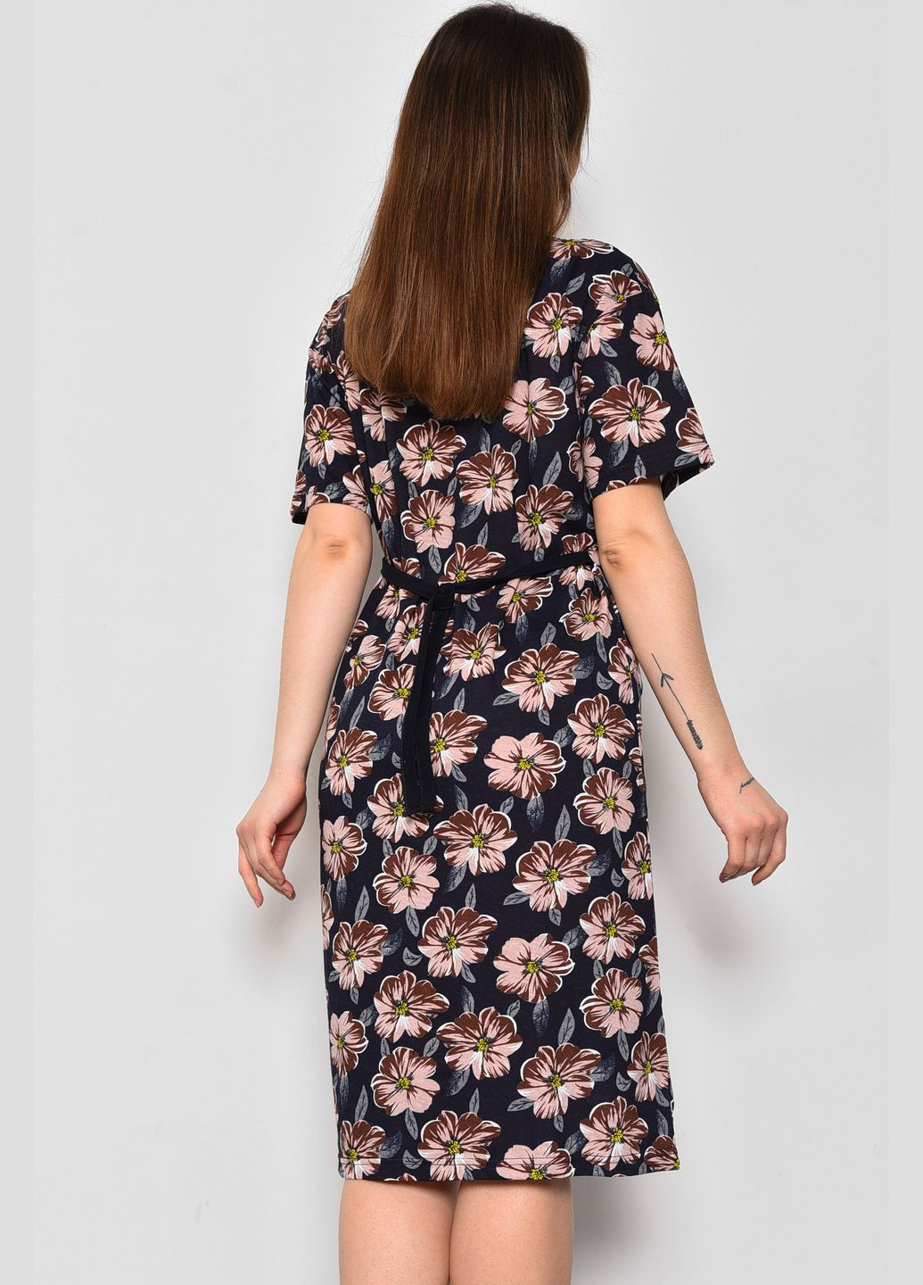 Халат жіночий напівбатальний з квітковим принтом темно-синього кольору Let's Shop (280777189)