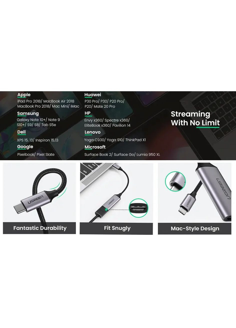 Адаптер CM297 переходник USB Type-C to HDMI 2.0 4K@60Hz (70444) Ugreen (341325811)