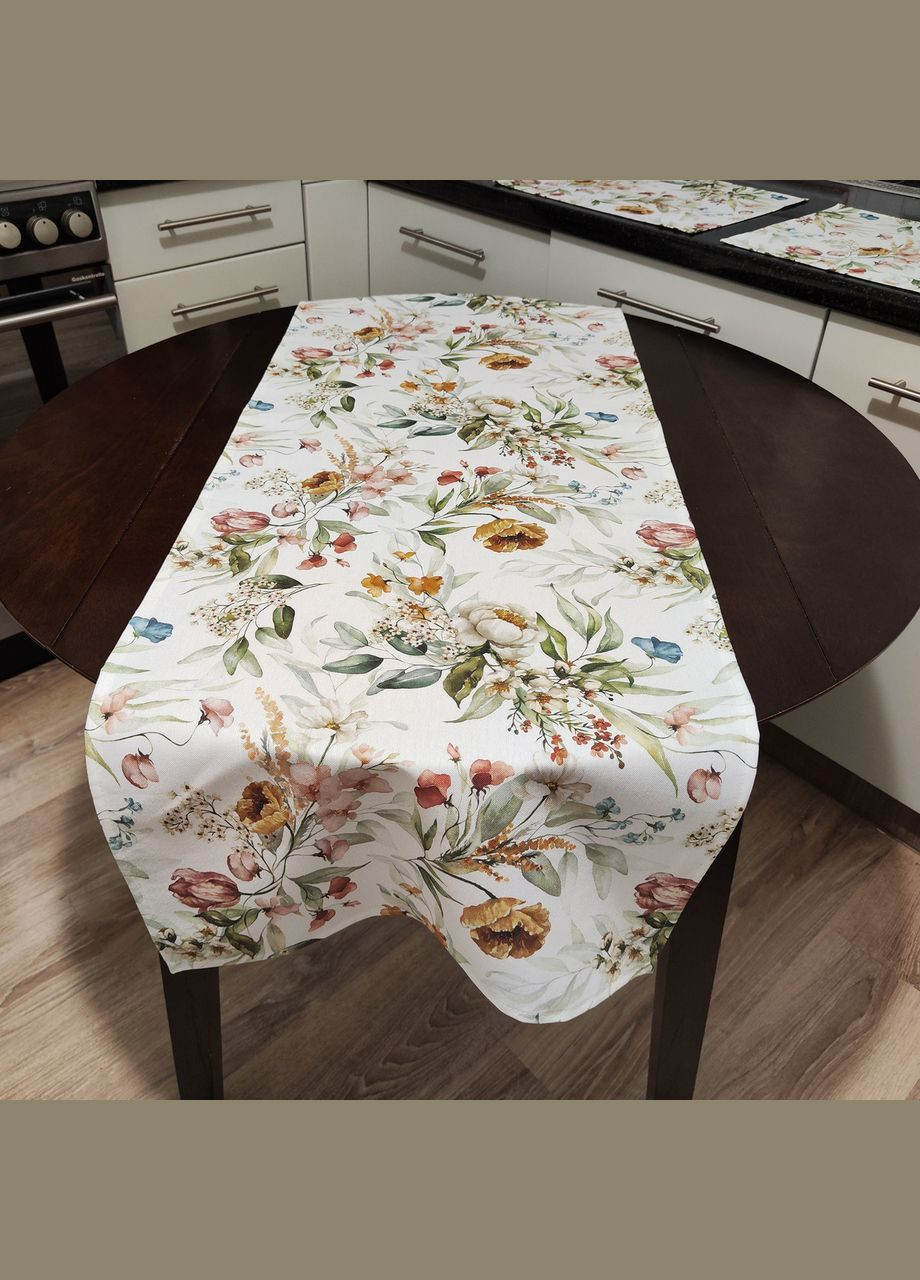 Ранер на стіл декоративна біла доріжка водовідштовхувальна тефлонова "Дивовижний букет" Maystat (340673131)