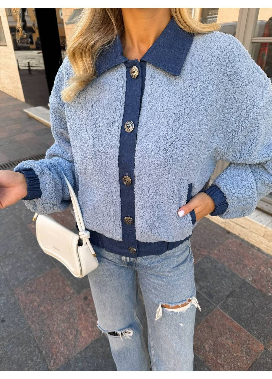 Голубая демисезонная куртка турецкий мех тедди No Brand