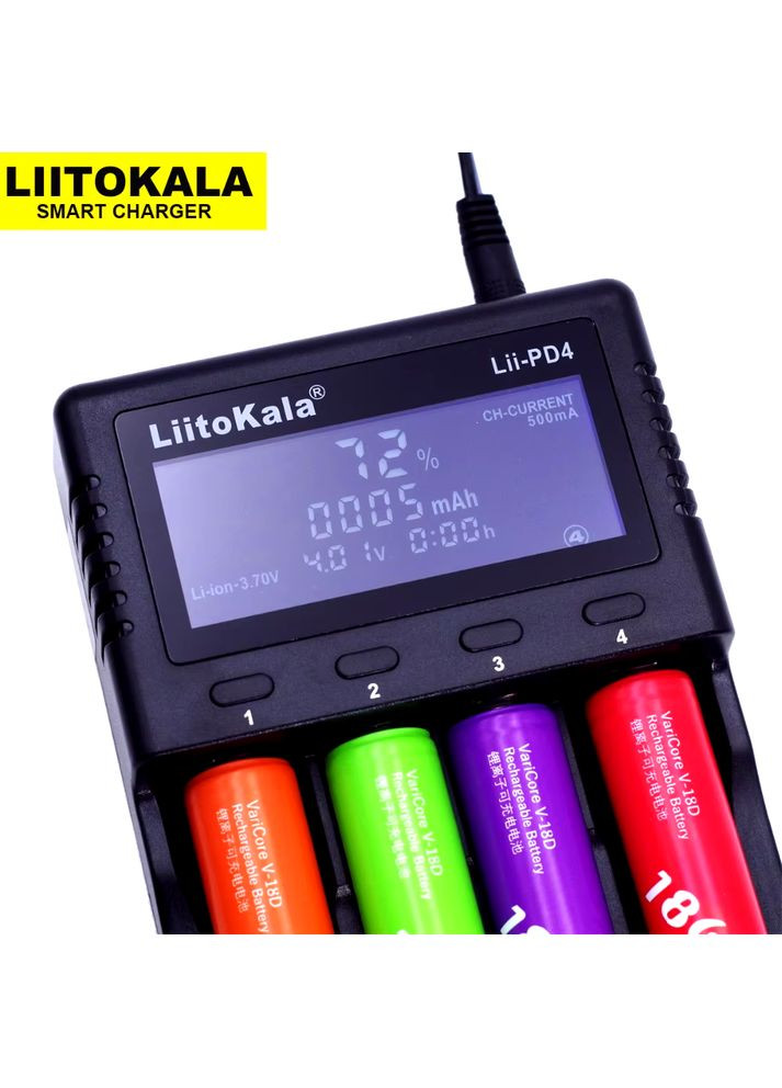 Lii-PD4 18650 Зарядное устройство для аккумуляторов 1,2 В 3,7 В NiMH 26650 21700 18350 18500 14500 AA AAA LiFePO4 батарей LiitoKala (370456172)
