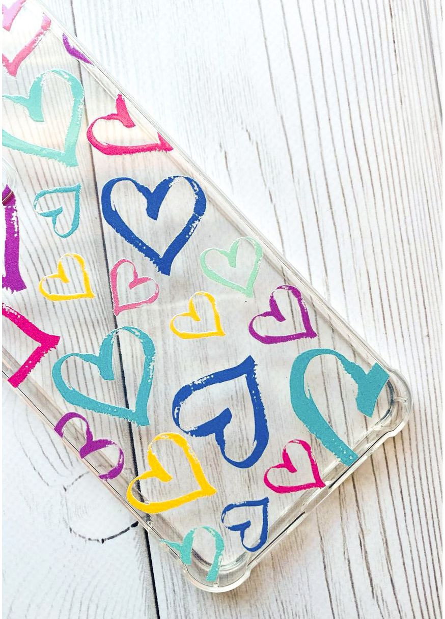 Чохол із потовщеними кутами на Samsung S21 FE:: Різнокольорові сердечка (принт 332) Creative (360663176)