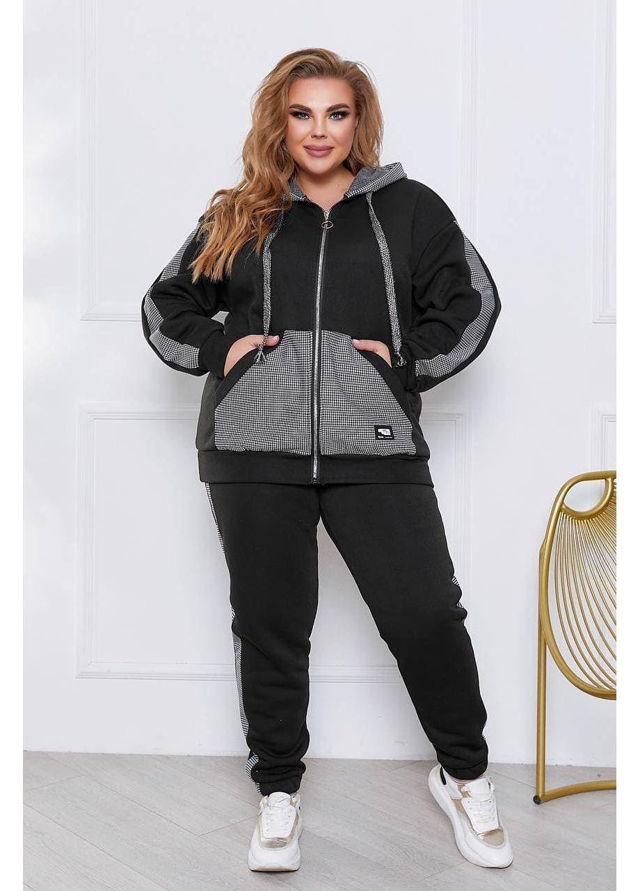 Жіночий спортивний костюм із тринитки на флісі чорного кольору New Trend (304989379)