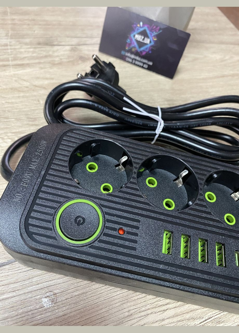 Сетевой фильтр питания 3 розетки 4 USB + 1 Type-C удлинитель F09U 2м PD (346483807)