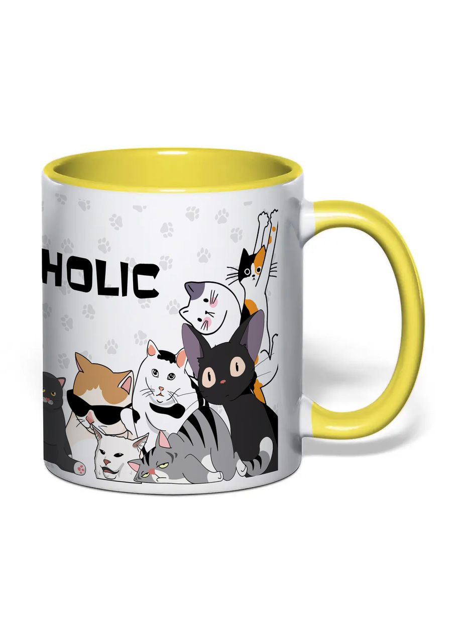 Чашка з друком "Catoholic" 330 мл (колір жовтий) (31518) No Brand (362506557)