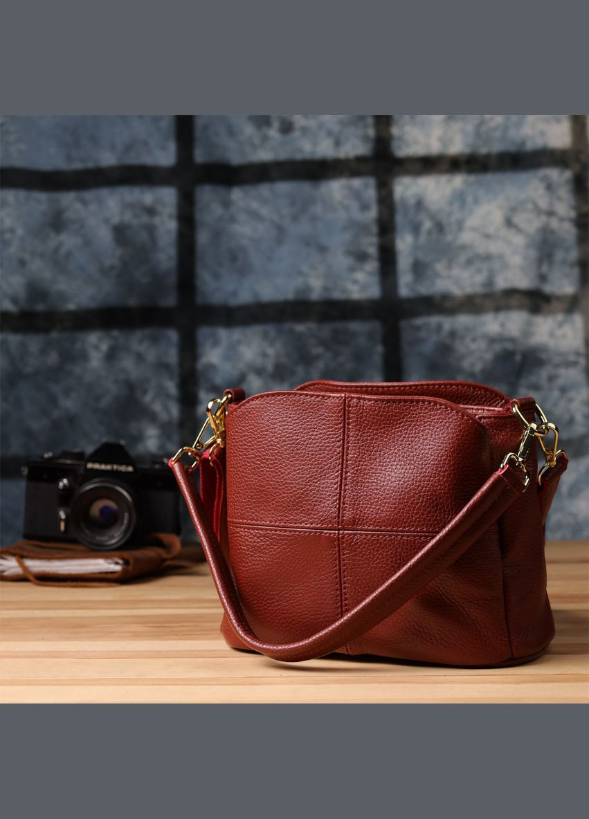 Яркая женская кожаная сумка с тремя секциями 22981 Vintage (347580016)
