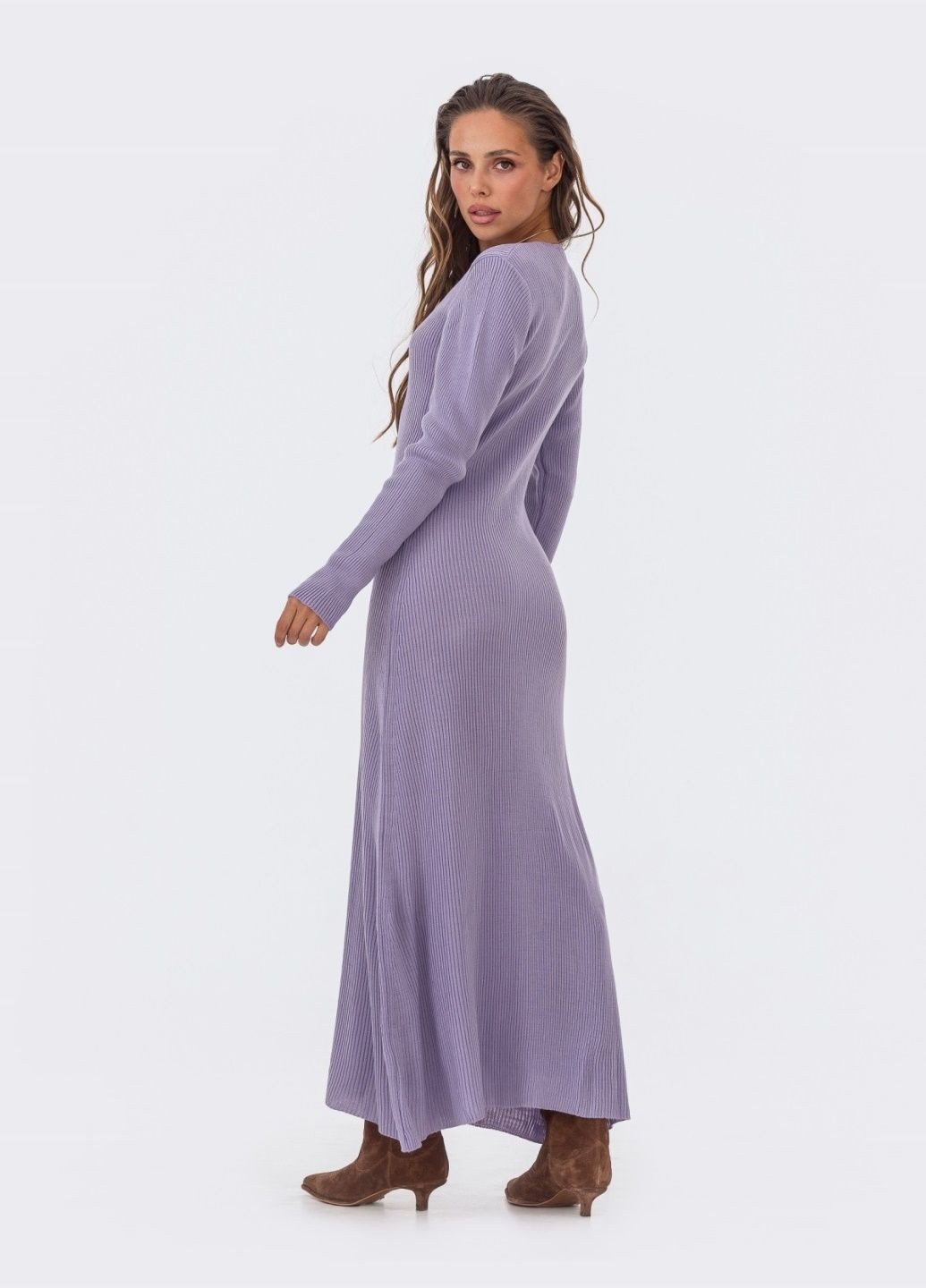 Сиреневое кэжуал вязаное платье-макси сиреневого цвета Dressa однотонное