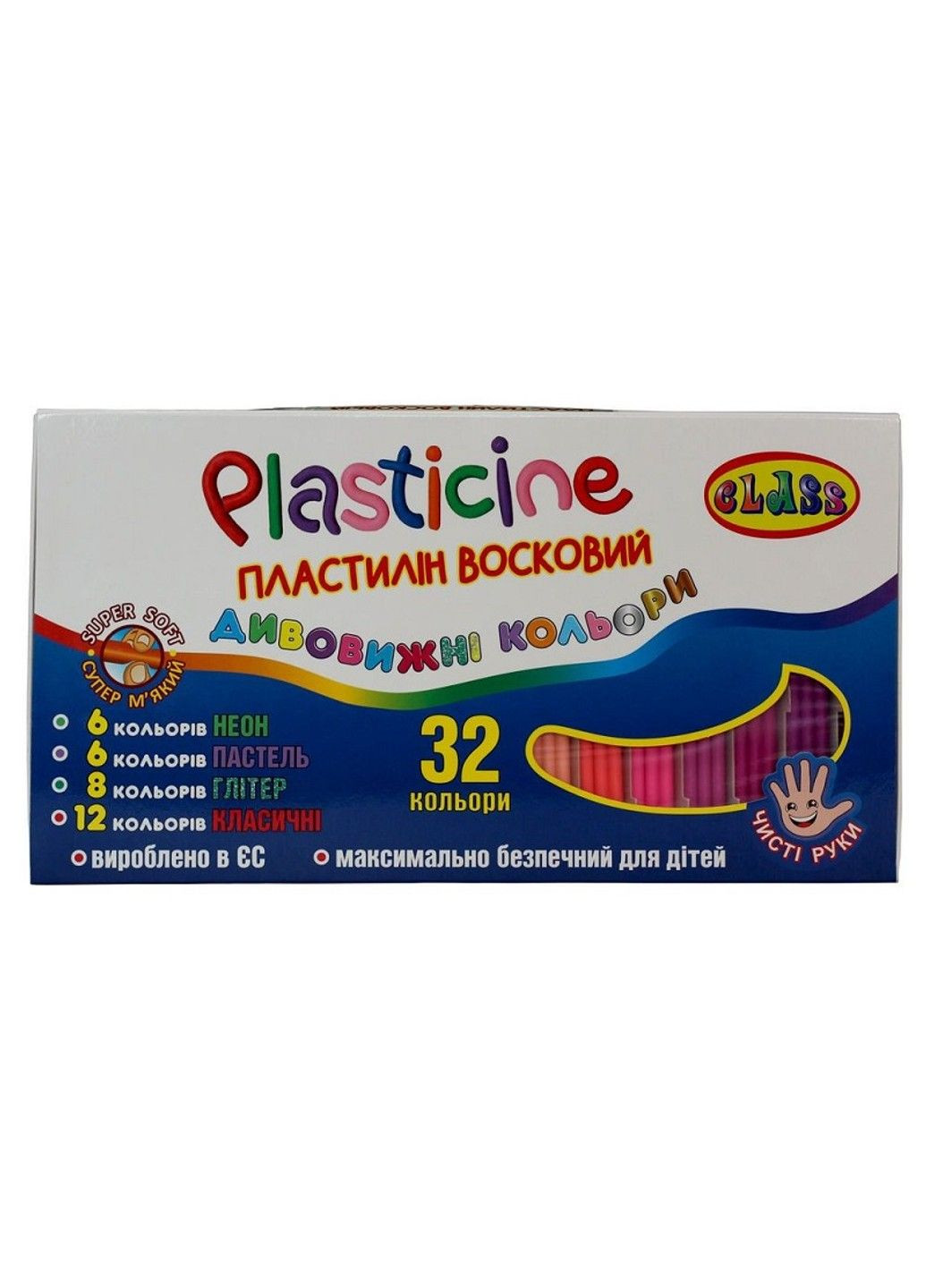 Пластилин 32 цвета со стеками 360 гр Чистые руки мини ЕСО, 7656, Class (287327864)