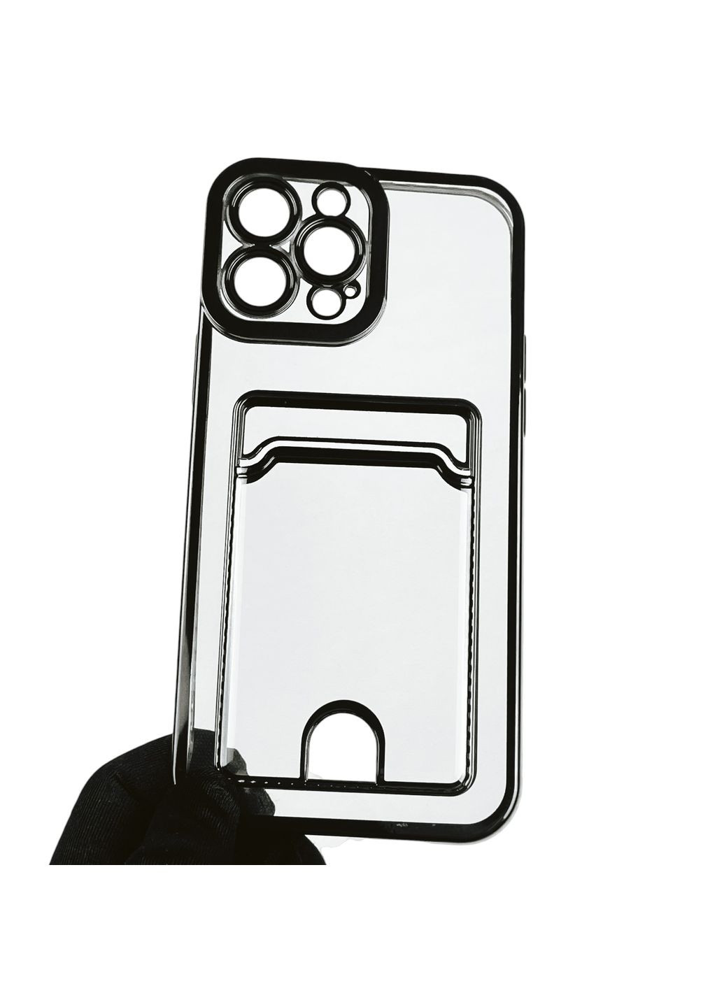 Чохол для iPhone 13 Pro Max із чорною окантовкою з кишенькою для карток на айфон 13 про макс чорний Apple (366020586)