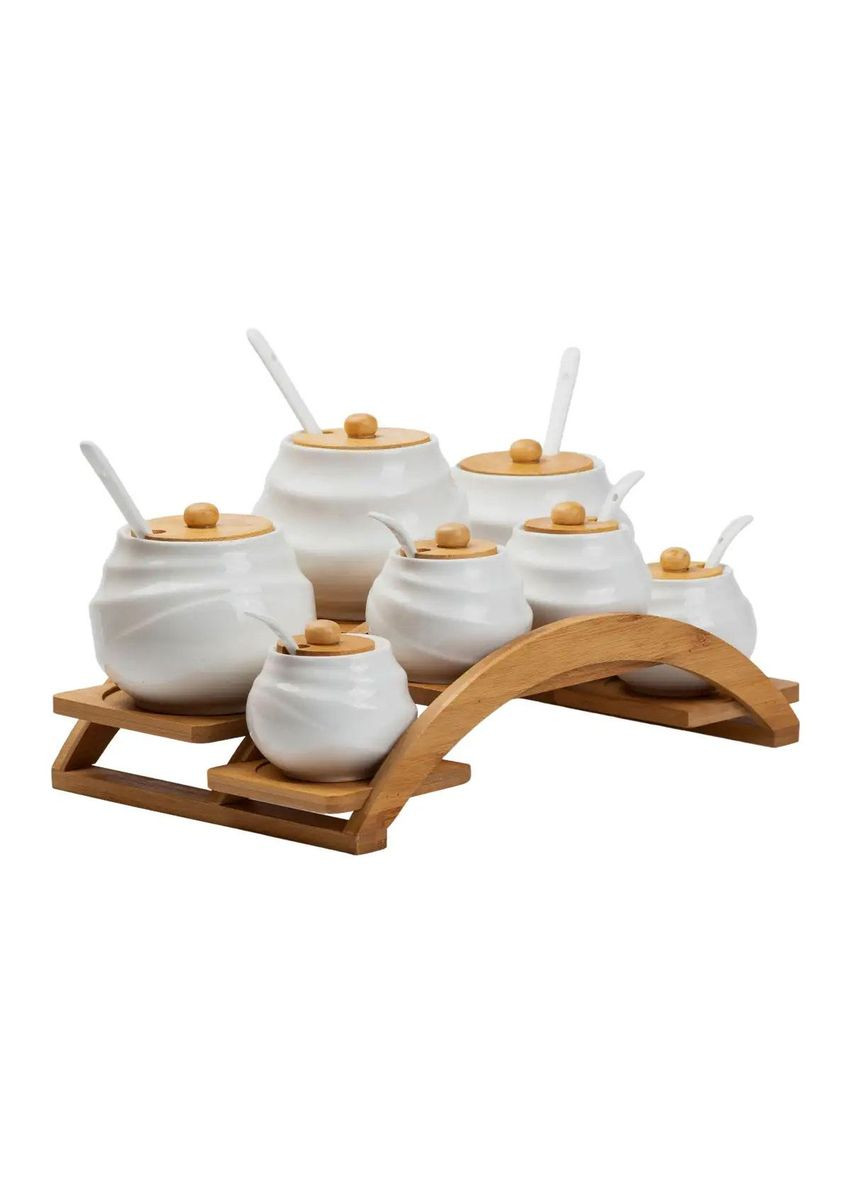 Банки для сыпучих продуктов 7 штук по 200 мл и 500 мл на бамбуковой подставке HP1231 Yiwu (368767053)