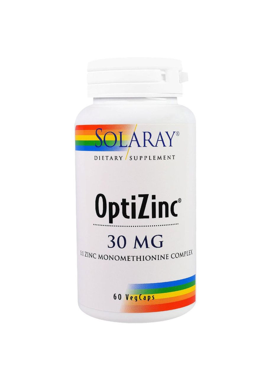 ОптиЦинк, OptiZinc,, 30 мг, 60 вегетаріанських капсул Solaray (366734195)