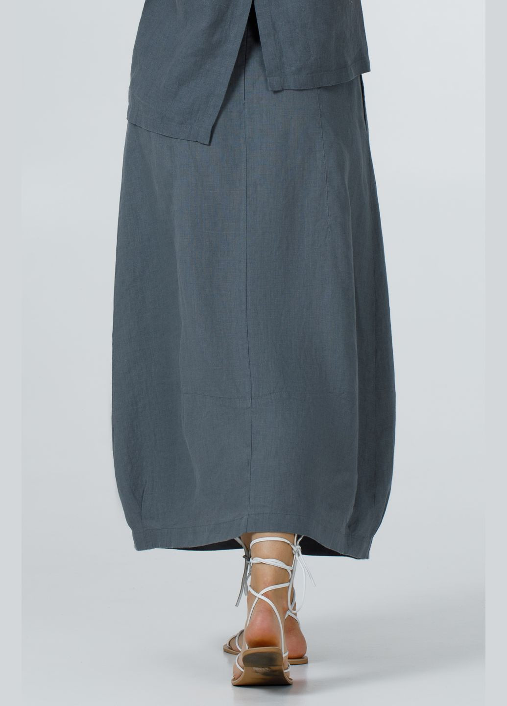 Жіноча спідниця з льону в стилі бохо однотонна на резинці та зав'язці з кишенями Даная., р., код 7420/52/999 ГАЛЕРЕЯ ЛЬОНУ (343051484)