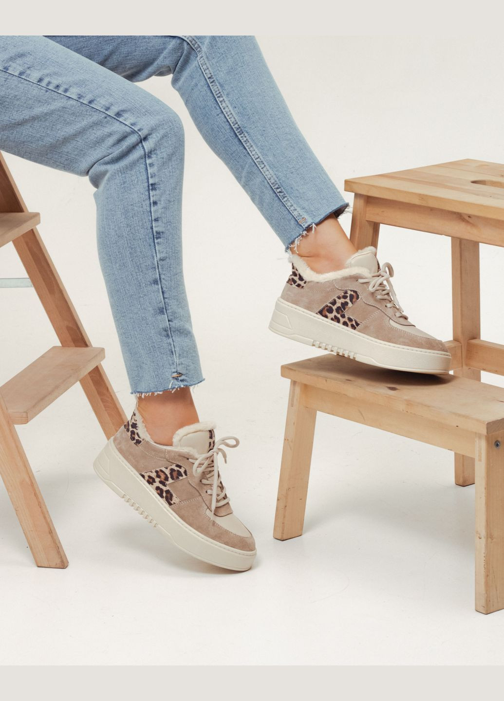 Кроссовки утепленные бежевые леопард Phany бежевые зима (302209606)