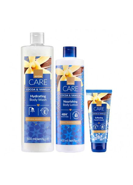 Набір 3-в-1 “Какао та ваніль” (Крем для рук 75 мл + Гель для душу 500 мл + Лосьйон для тіла 400 мл) Avon (368783463)