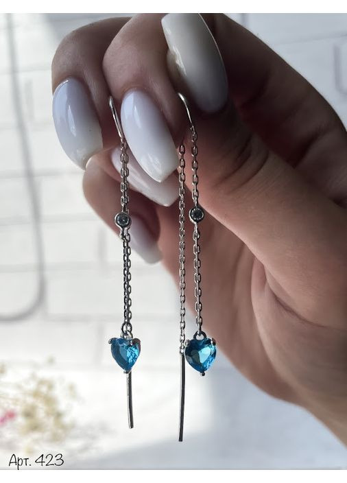 Срібні сережки Синій камінь на ланцюжку No Brand (354710532)