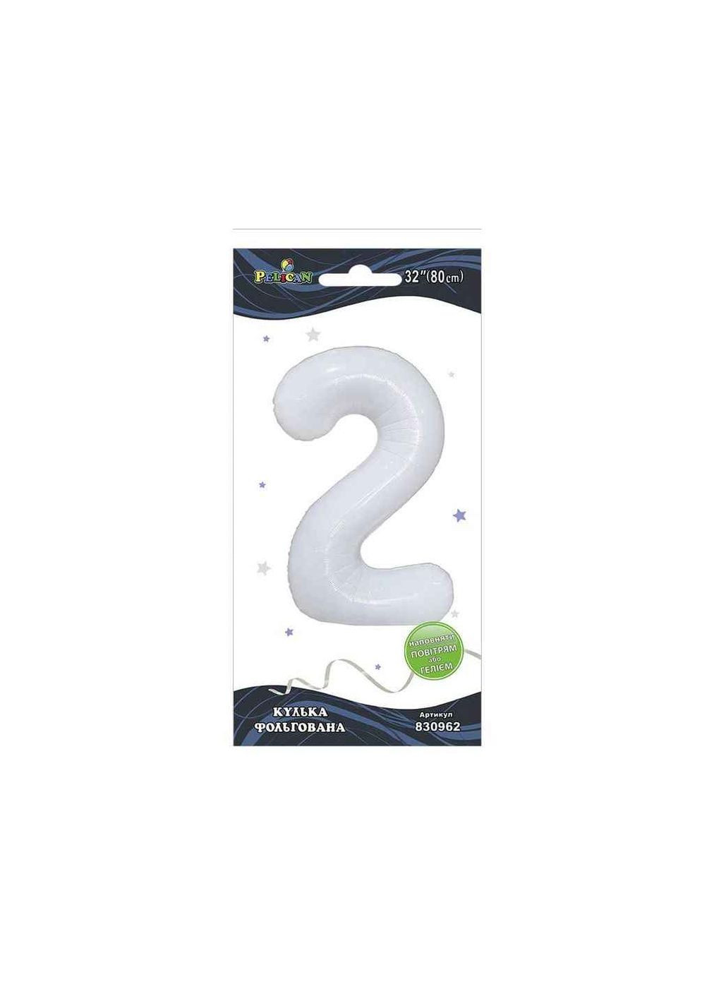 Шарик фольгированная цифра 32' (80 см) 1 "2" белый PELICAN (354342790)