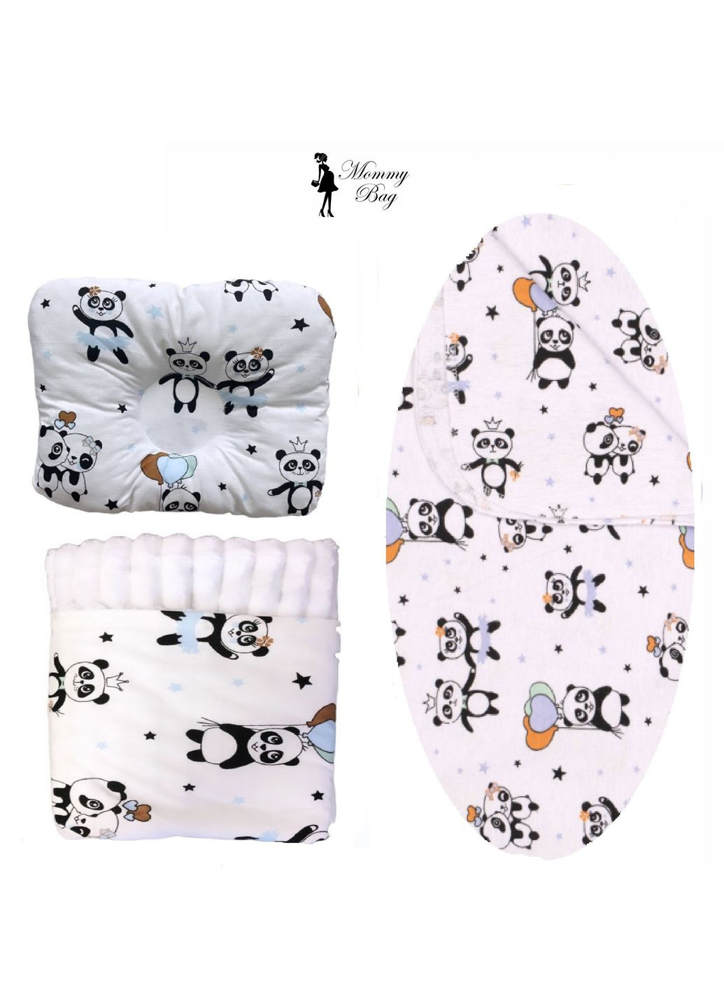Набор 3в1 в КОЛЯСКУ №38 Панды голубые (белый плюш) RoyalBaby (357494805)