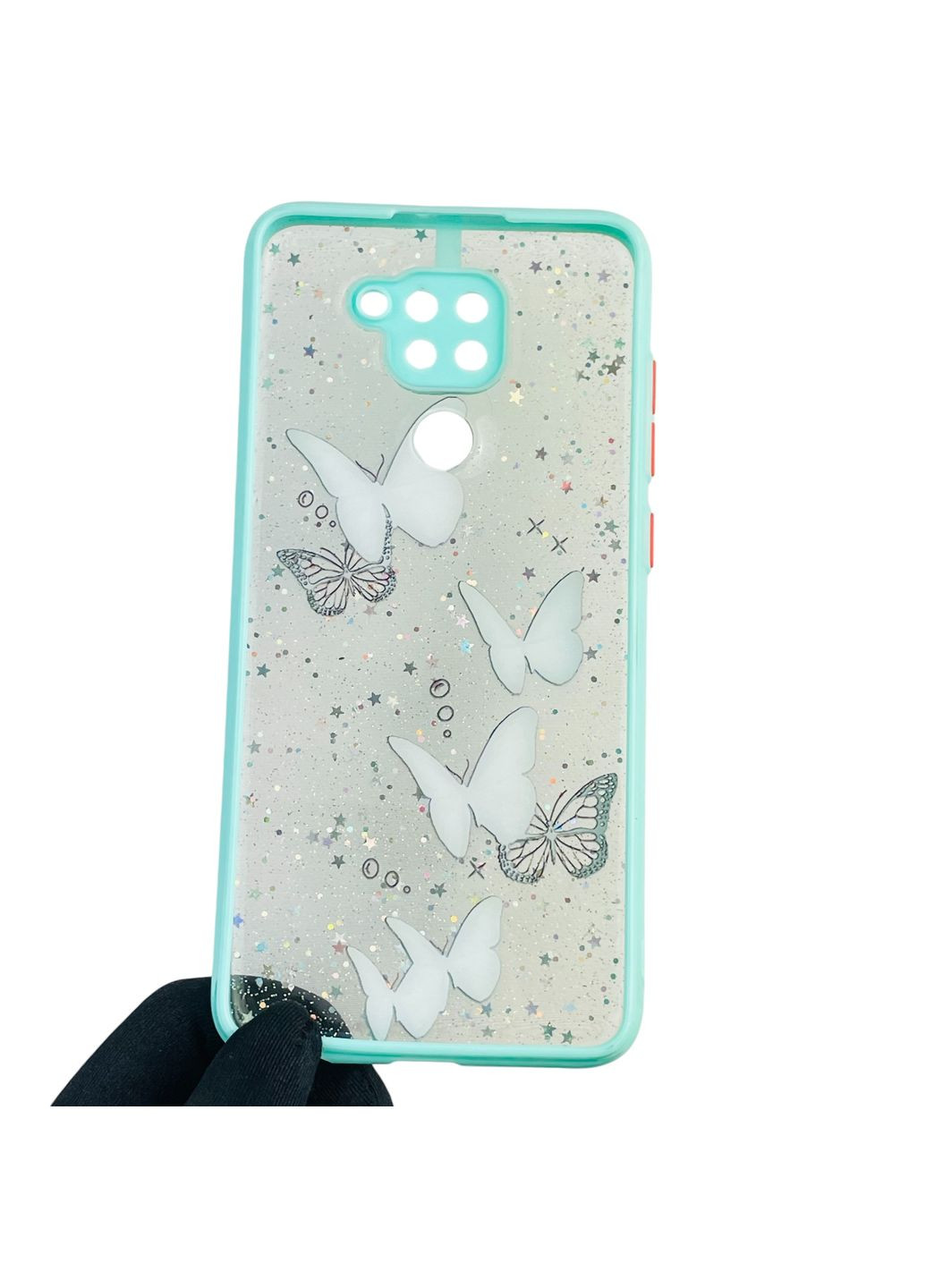 Чехол для Redmi Note 9 с блёстками с бабочками на сяоми редми нот 9 бирюзовый Xiaomi (366022596)