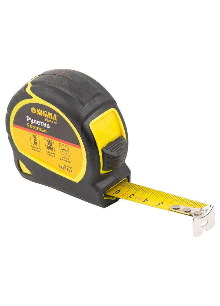 Рулетка Foreman 5м×19мм без ремінця (3815151) Sigma (395982642)
