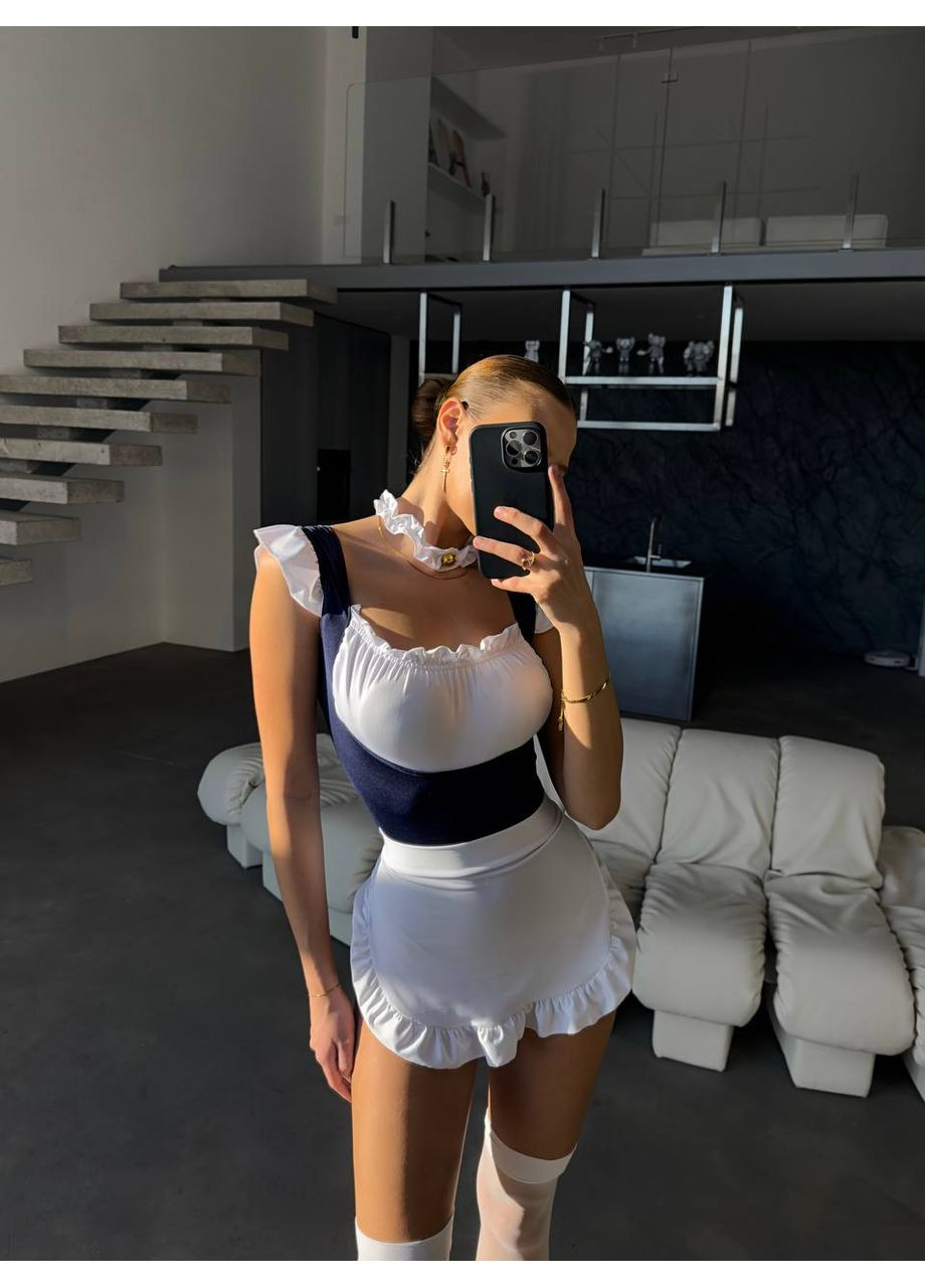 Темно-синій еротичний боді покоївки з відкритим доступом. No Brand