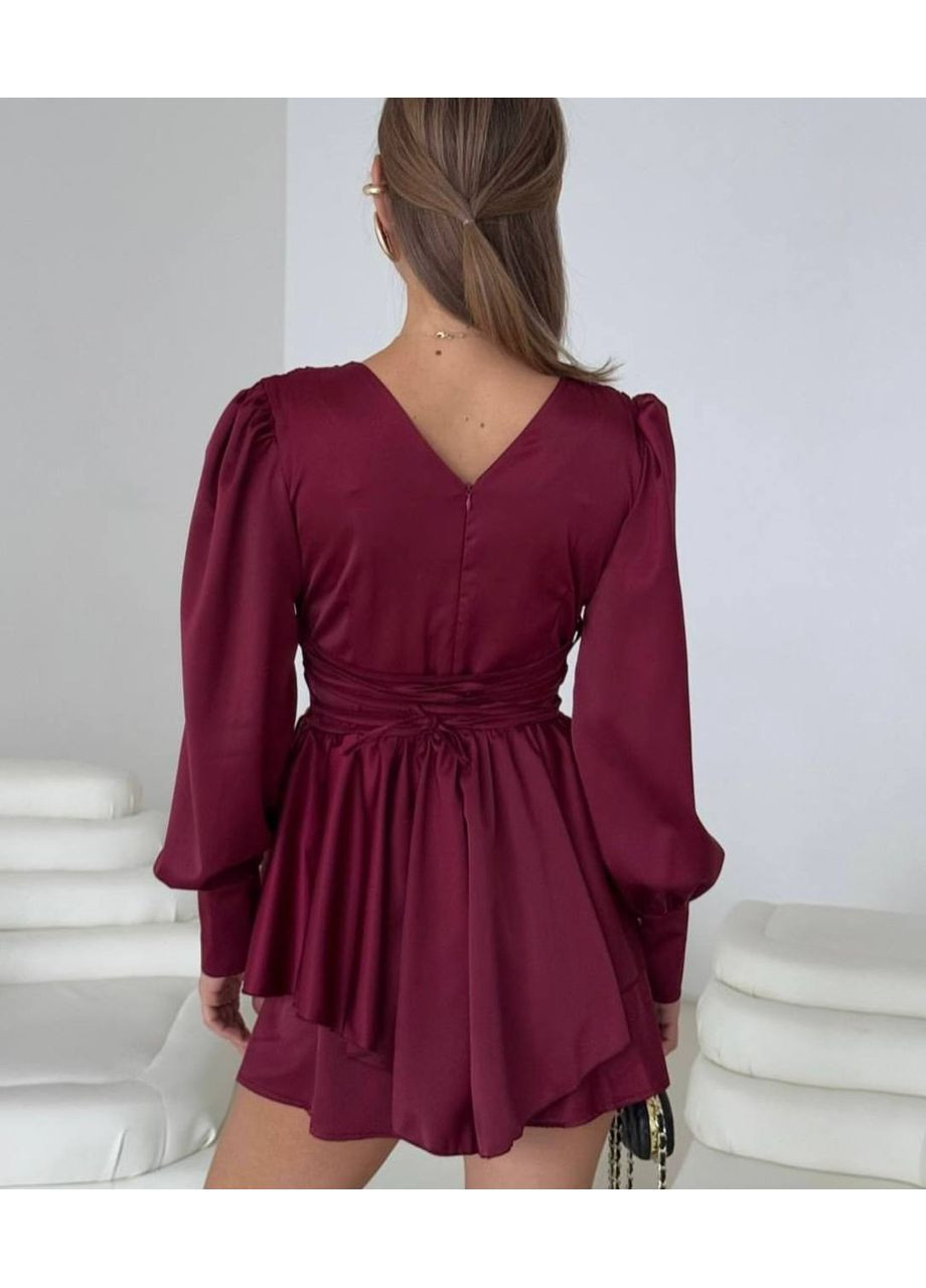 Жіноча сукня комбінезон No Brand комбінезон-шорти однотонний бордовий повсякденний, вечірній, діловий, кежуал шовк