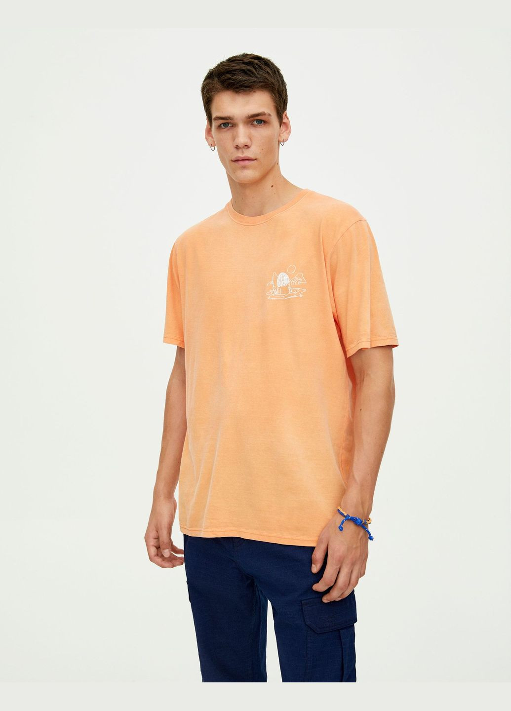 Персиковая футболка,персиковый, Pull & Bear