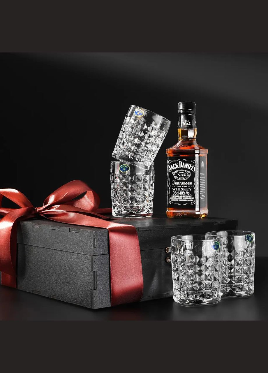 Подарочный набор для виски 4 стакана Bohemia Diamond в темном дереве 280 мл Handmade WS404 (345646864)