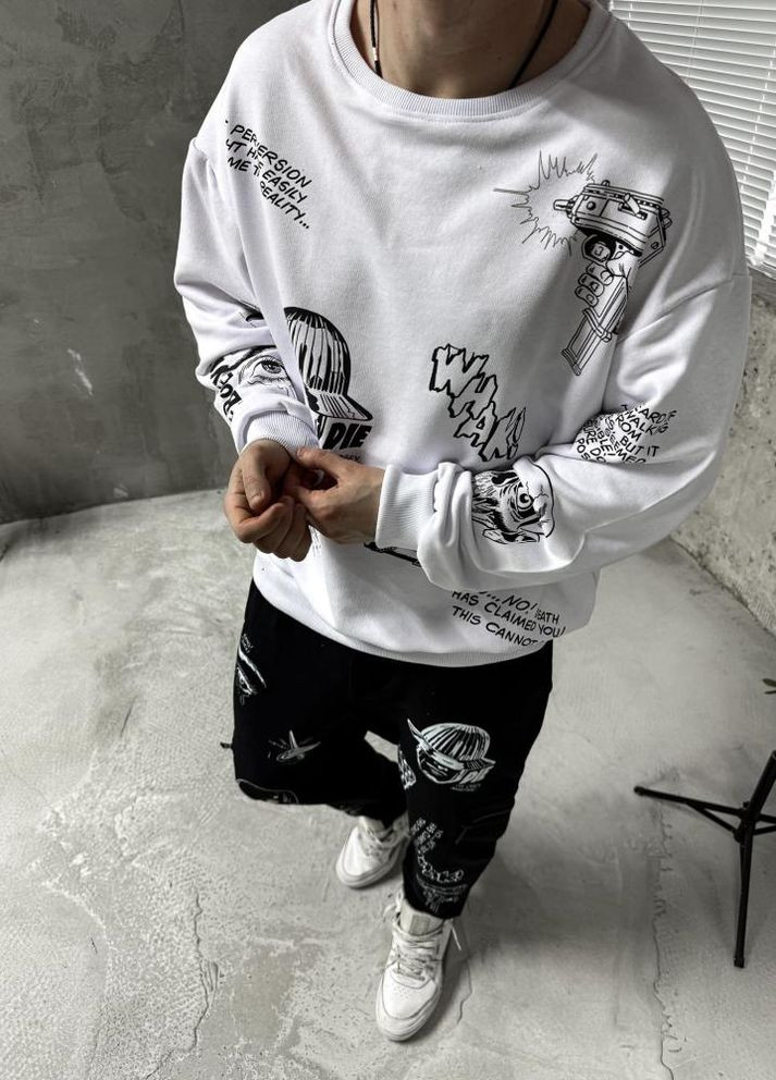 Костюм світшот штани ДТФ чоловічий чорно білий No Brand (315718678)