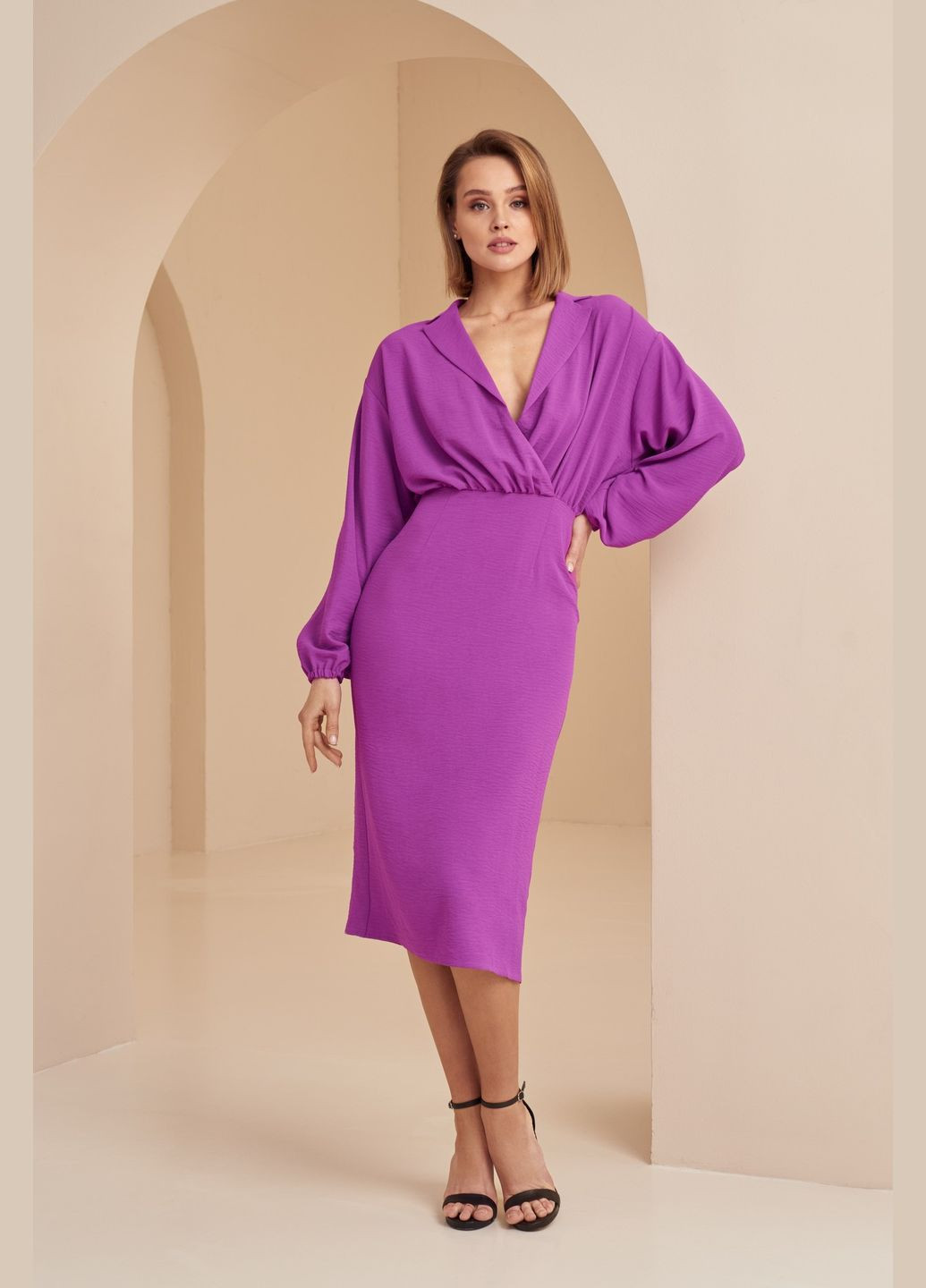 Фиолетовое платье на забор деми вискоза жатка фиолетовая Vovk однотонное