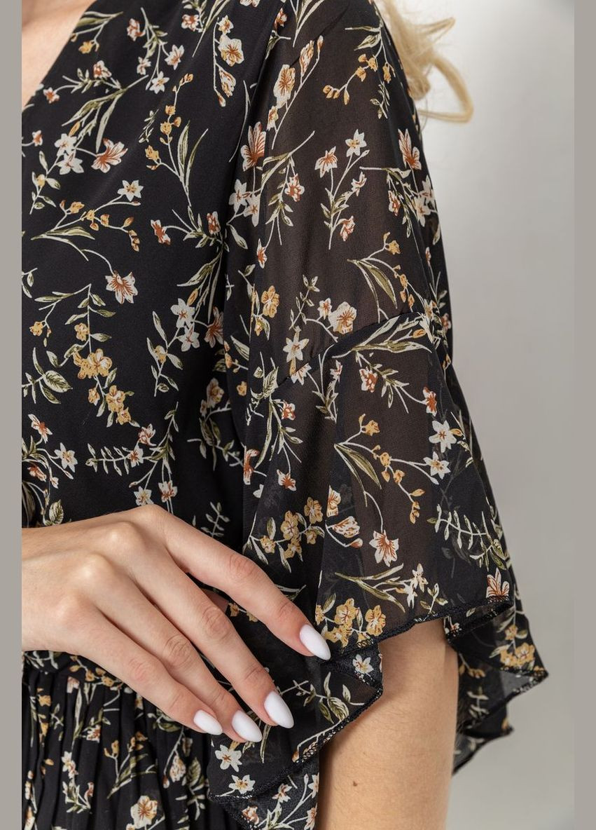 Комбинированное платье шифоновое, цвет черно-бежевый, Ager