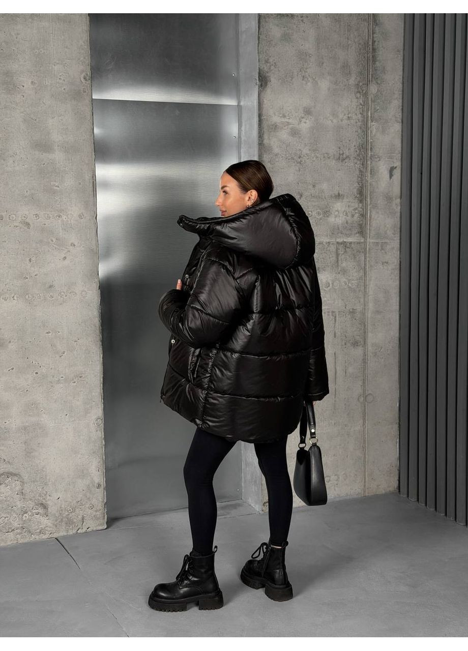 Черная зимняя самая теплая зимняя куртка с отстегивающимся капюшоном и поясом — замеры в описании куртка-пальто DK/DL Мода без кордонів