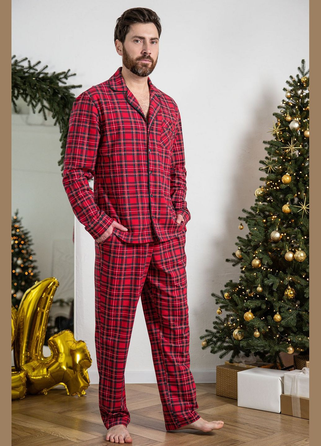 Чоловіча піжама в клітинку Leinle 1608/16914 red (315388232)