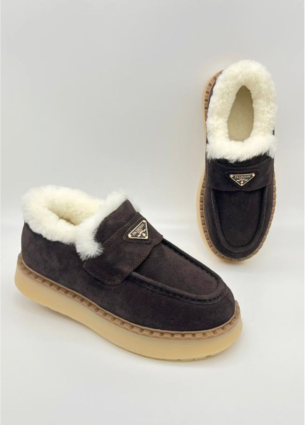 Лофери жіночі коричневі з хутром із натуральної замші. Fashion (362712285)
