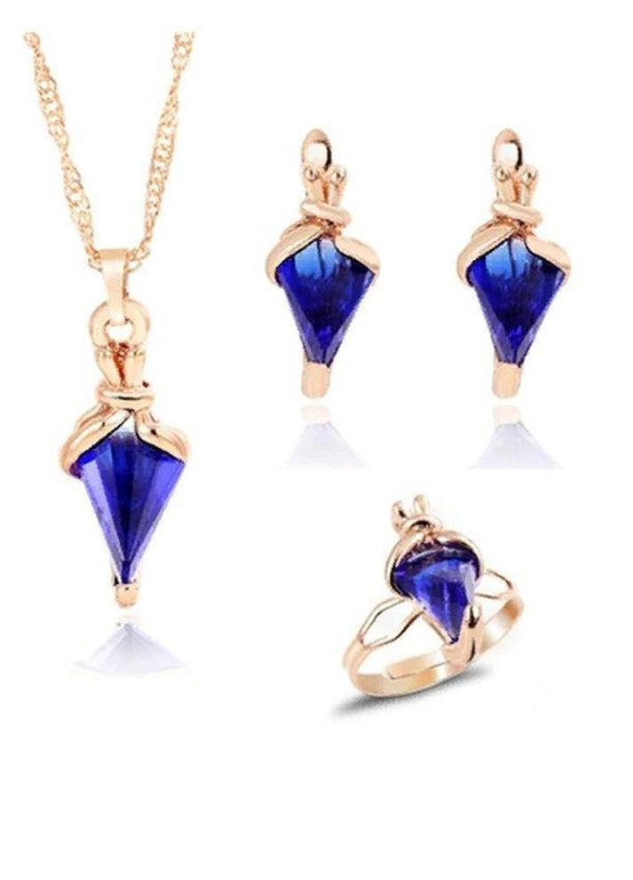 Набір кулон на ланцюгу, сережки і кільце з кристалами, 9625 Fashion Jewelry (366891458)