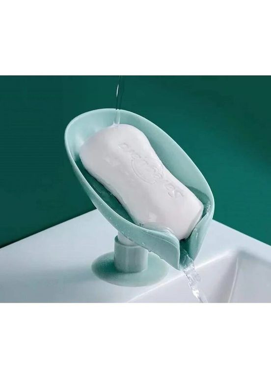 Мильниця на ніжці зі зливом для води на присосці у формі пелюстки зелена в ванну кімнату або кухню No Brand (348112182)