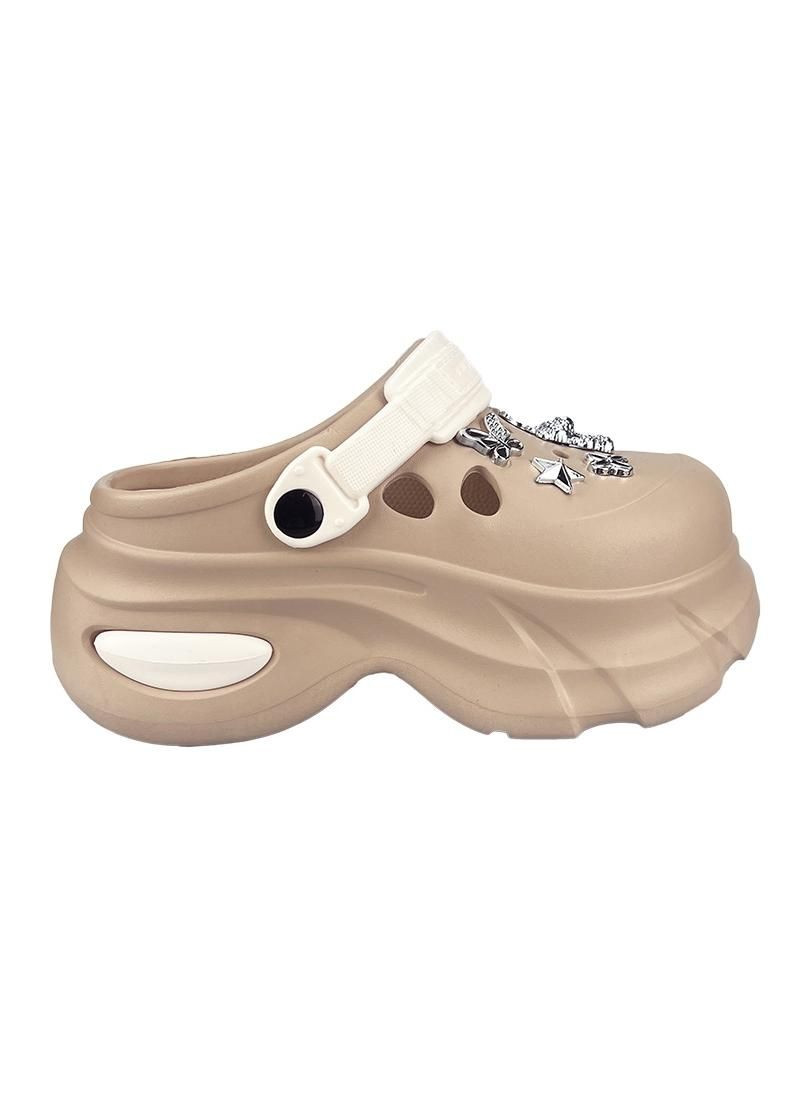 Женские кроксы сабо на платформе с джибитсами бежевые 506-381 Luck Line (331821015)