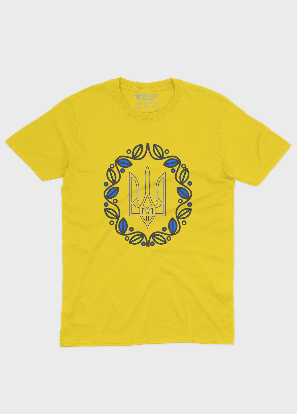 Желтая демисезонная футболка для девочки с патриотическим принтом гербтризуб (ts001-2-sun-005-1-052-g) Modno