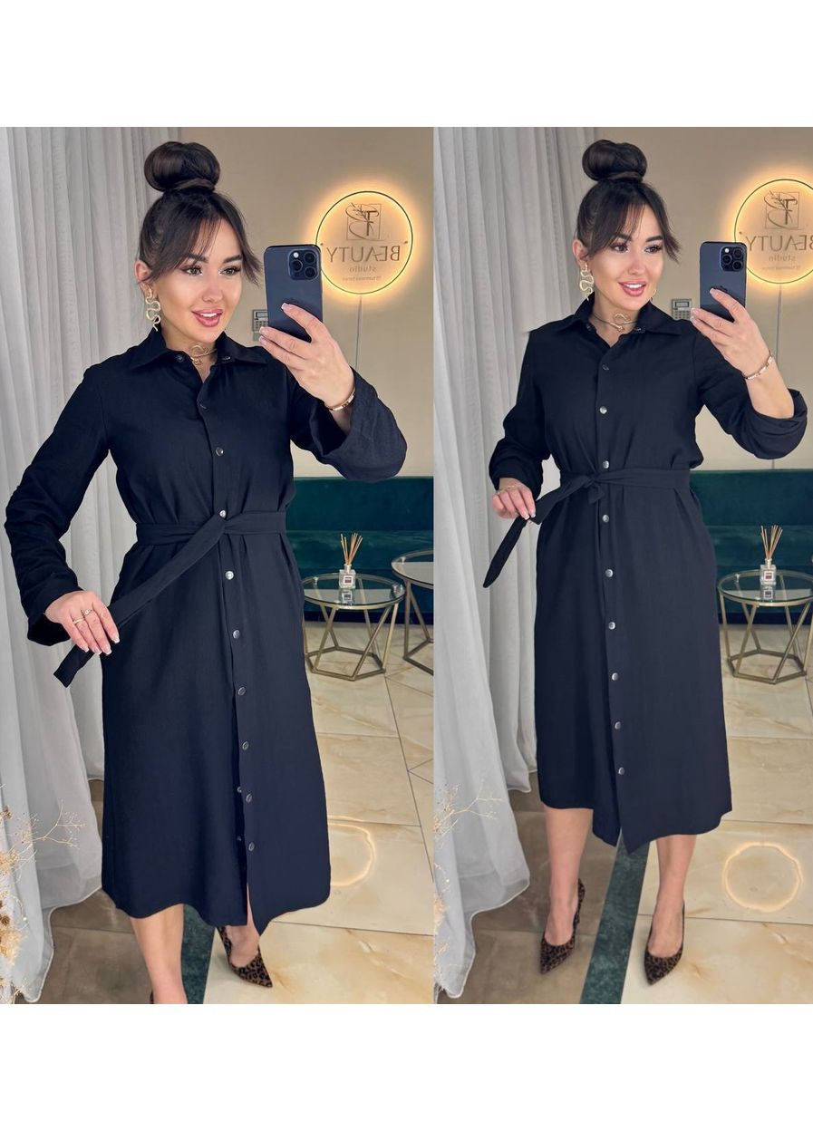 Чорна 💐сукня міді під пояс 💐 No Brand