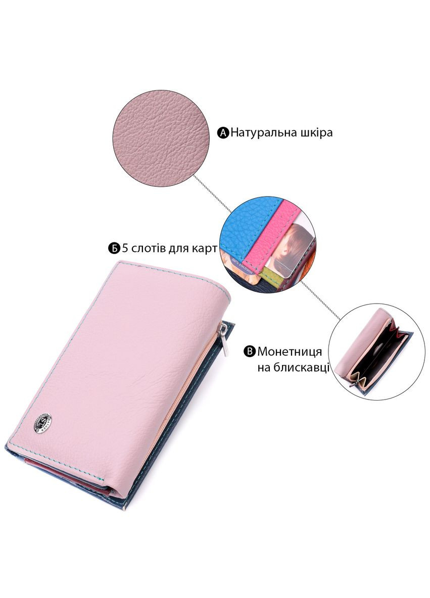 Практичный женский кошелек в три сложения из натуральной кожи 19445 Разноцветный st leather (329148748)