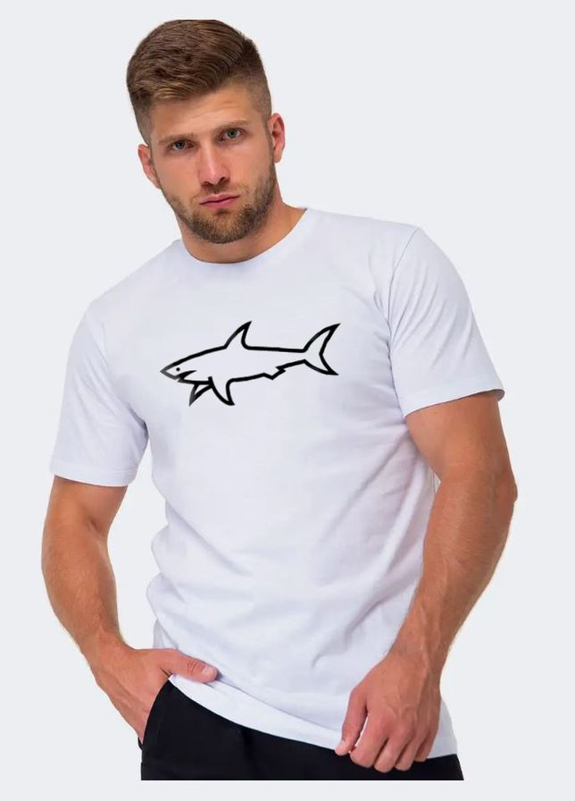 Біла футболка чоловіча біла з принтом акула з коротким рукавом Malta