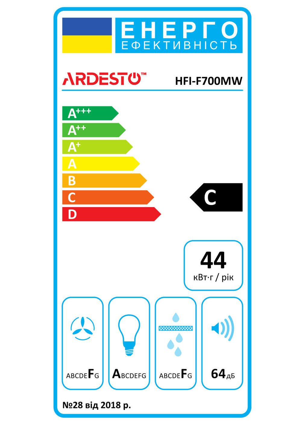 Витяжка вбудована, 52см, 450м3ч, білий Ardesto (360396147)